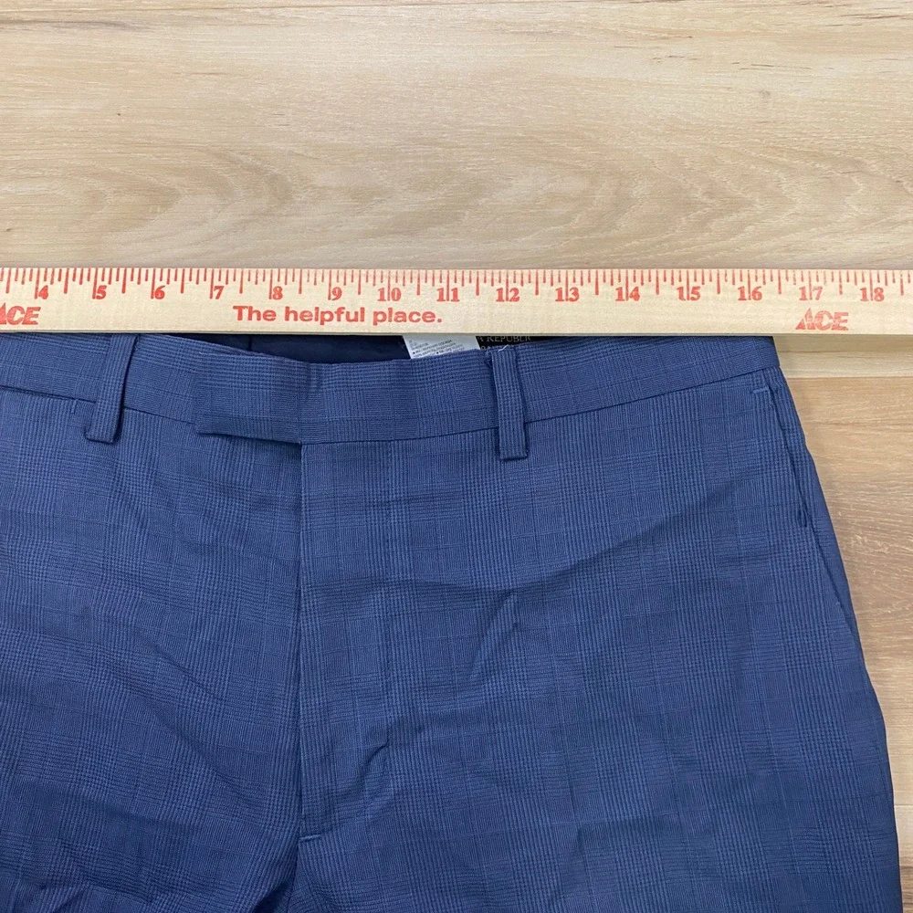 Banana Republic Dress Pants 31x30 Standard Fit Wool Glen Plaid Blue Trousers